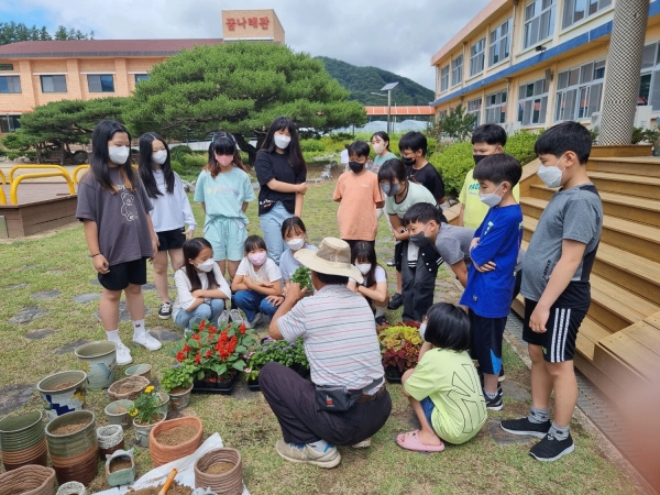 하당초등학교가 마을 꾸미기 프로젝트 학습을 실시했다.