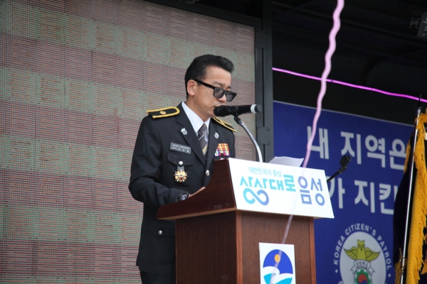 유진철 연합대장이 대회사를 하고 있다.